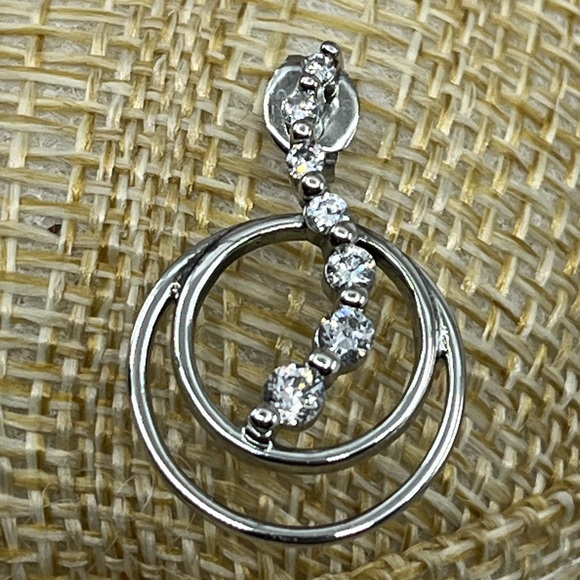 Vintage Sterling Silver Double Hoop Earrings with CZ Accents, Rhodium Plated - Picture 12 of 15